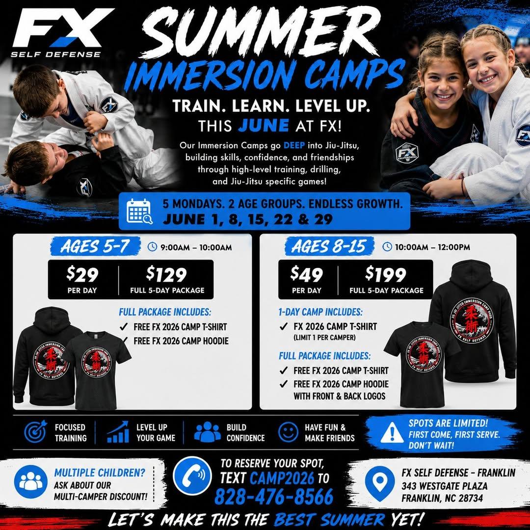 FX Summer Immersion Jiu-Jitsu Camp at FX Self Defense in Franklin, NC